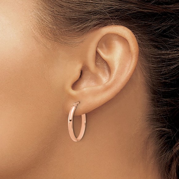 14K Rose Gold Oval Hoop Earrings - Picture 3 of 4